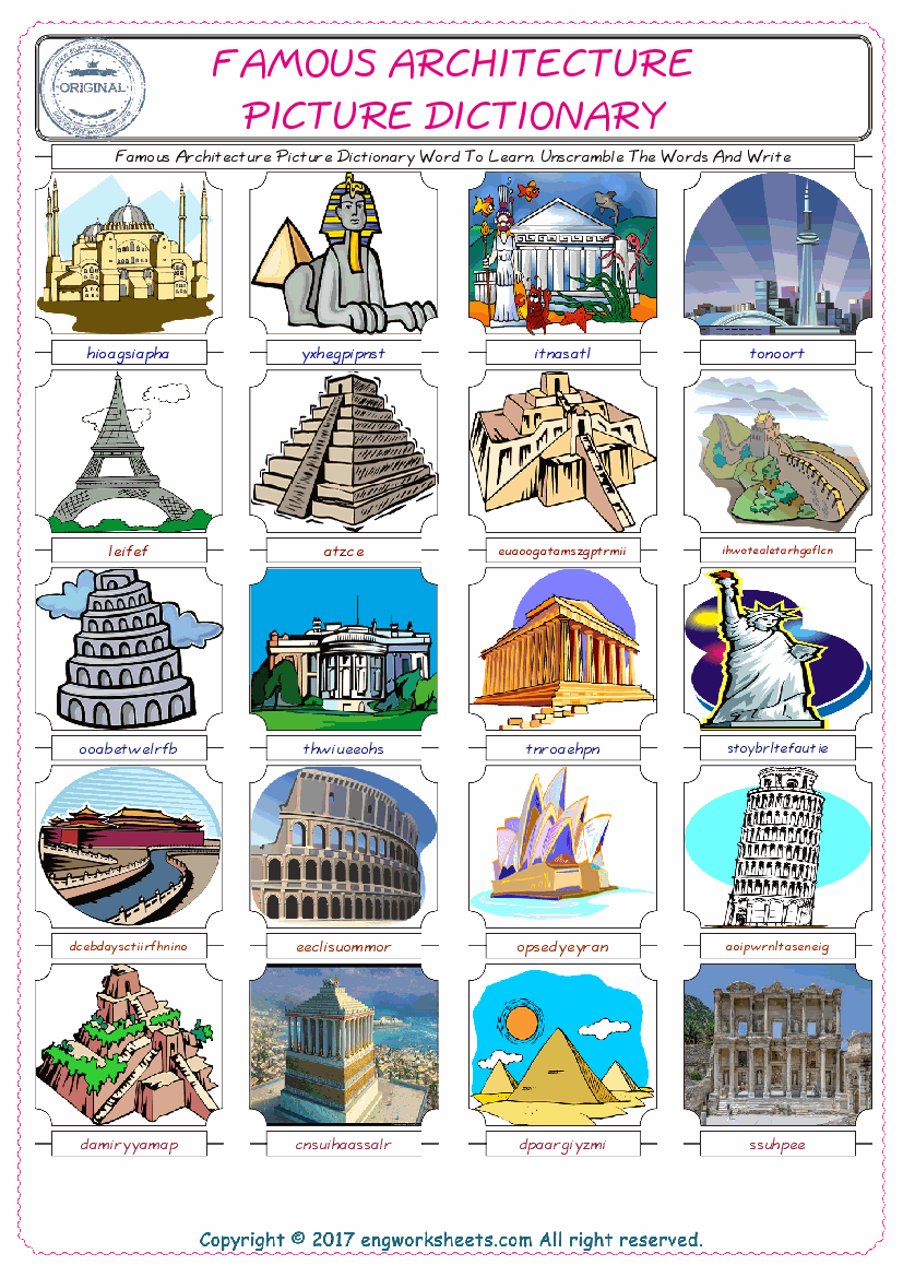 Famous Architecture ESL Worksheets For kids, the exercise worksheet of finding the words given complexly and supplying the correct one. 